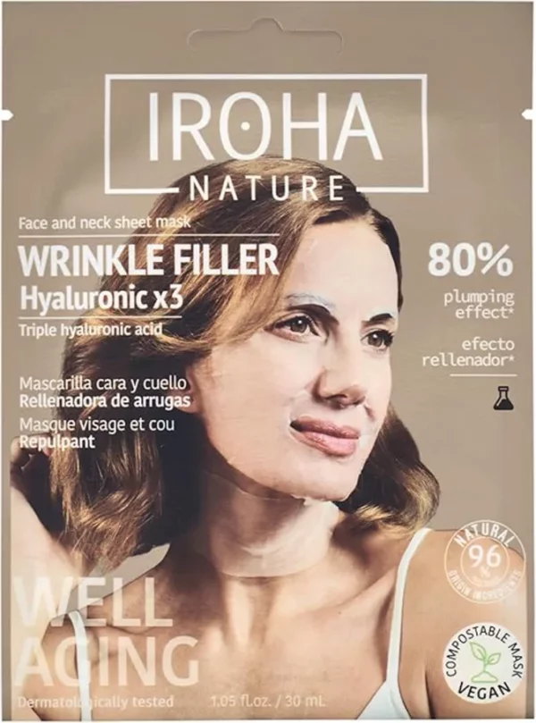 Mascarilla Facial Cara y Cuello Rellenadora de Arrugas Hyaluronic Iroha Nature 30 ml