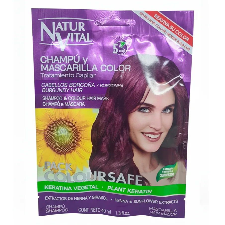 Pack Coloursafe Shampoo y Mascarilla Cabellos Borgoña NaturVital 40 ml